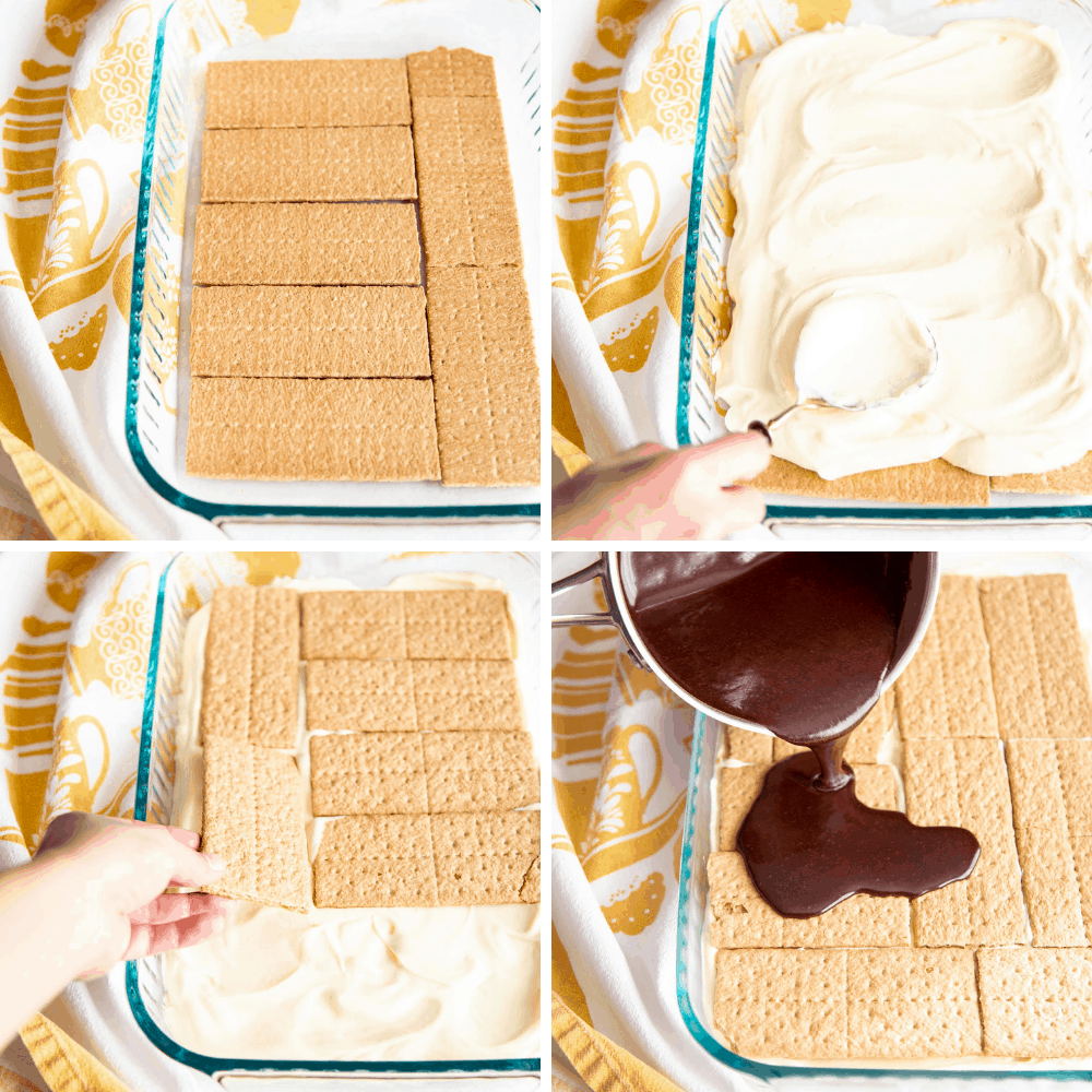 Steps to making eclair cake. 