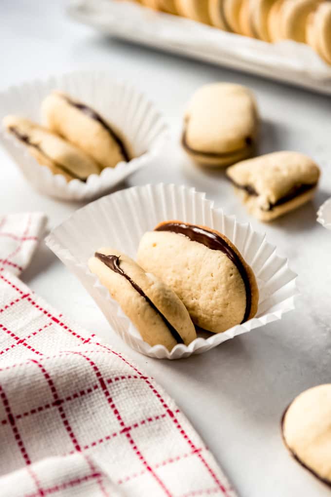 Milano cookies in a paper dish.