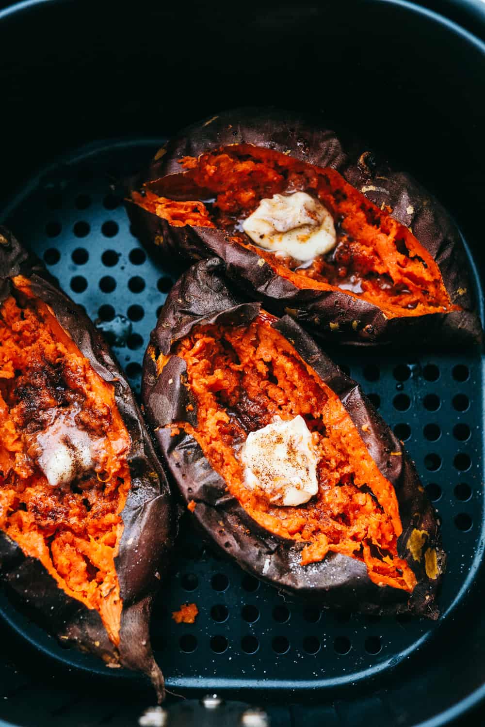 Perfectly roasted Air Fryer Sweet Potatoes.