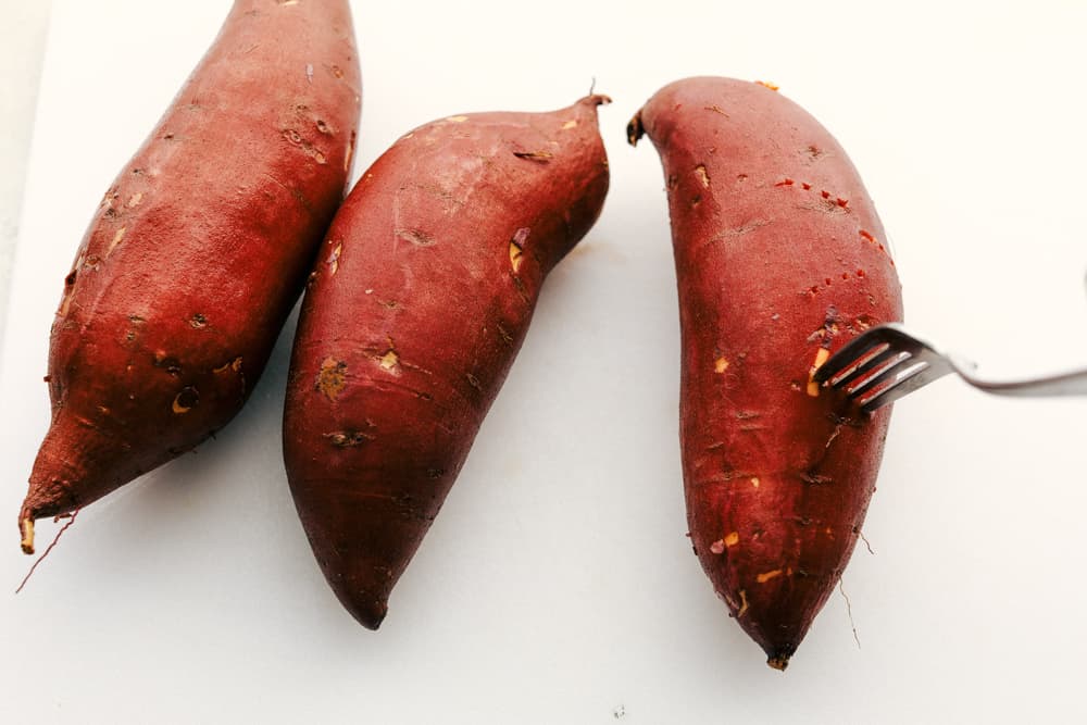 Sweet Potatoes getting prepared for the Air Fryer.