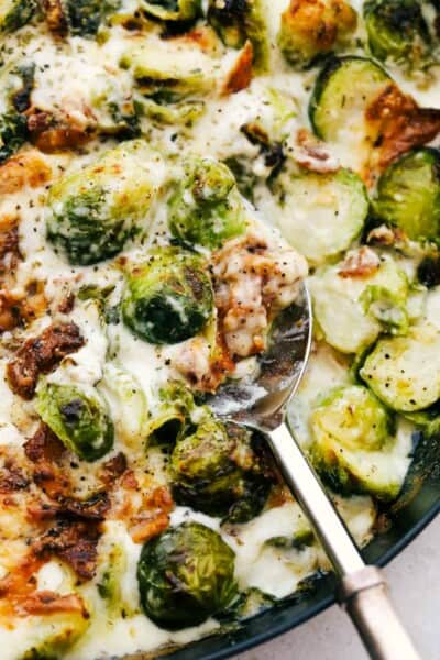 Creamy Parmesan Brussel Sprouts Gratin with Bacon | The Recipe Critic