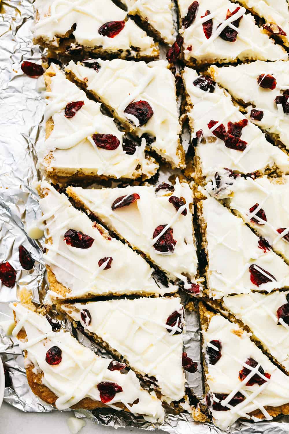 Cut cranberry bliss bars in triangles. 