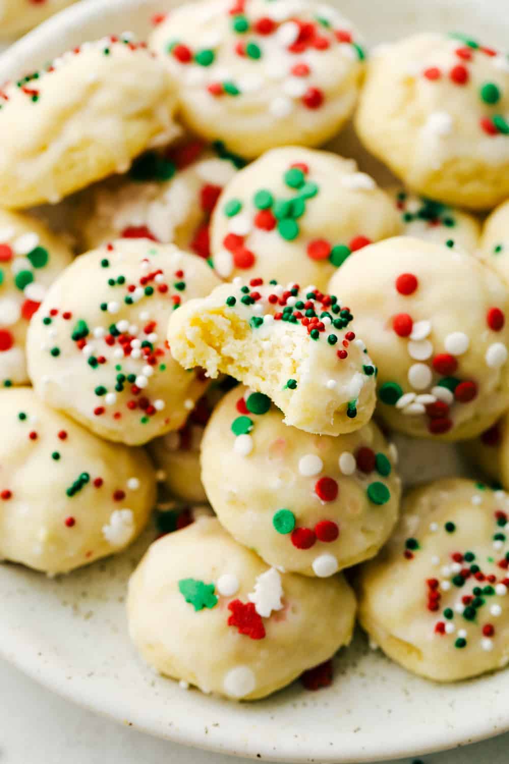 Decorated Christmas Italian Cookies on a plate.