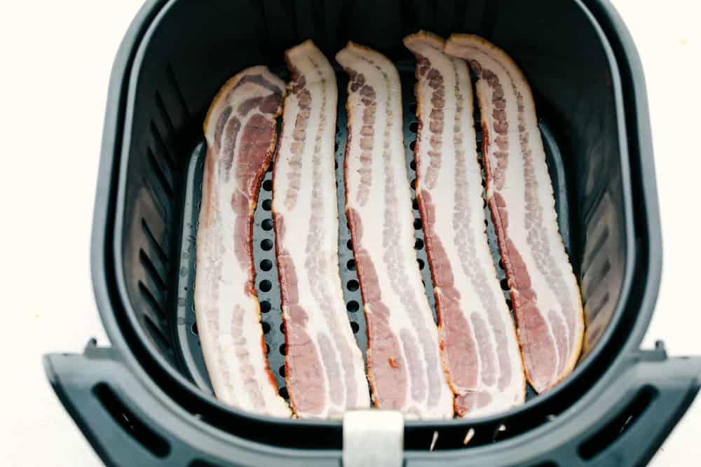Raw bacon in the air fryer. 