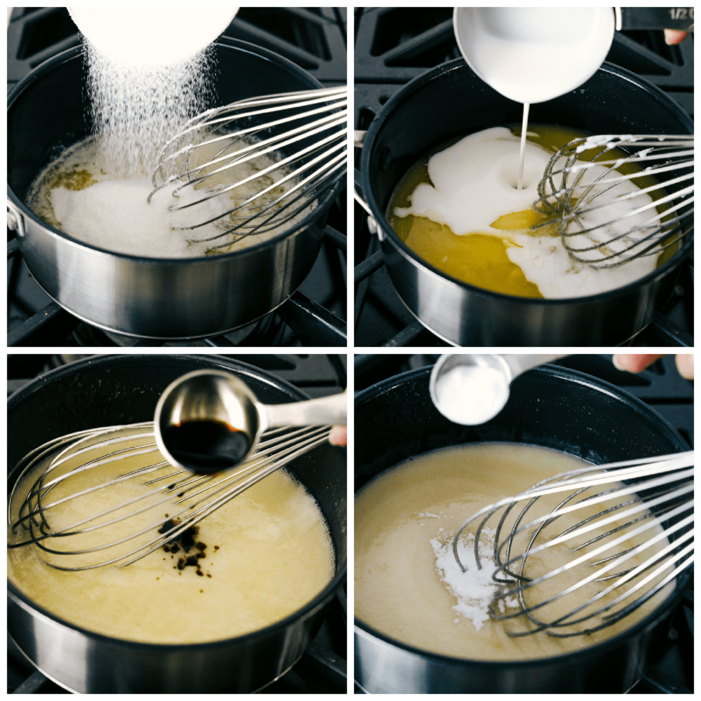 Aus Zucker, Milch und Vanille die hausgemachte Buttermilch herstellen.