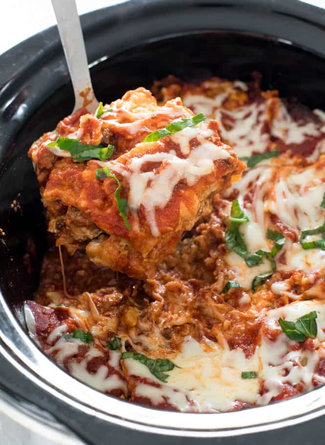 Slow Cooker Lasagna: Crazy-Good Cheesy Meat Lasagna in a Crockpot - Foodess