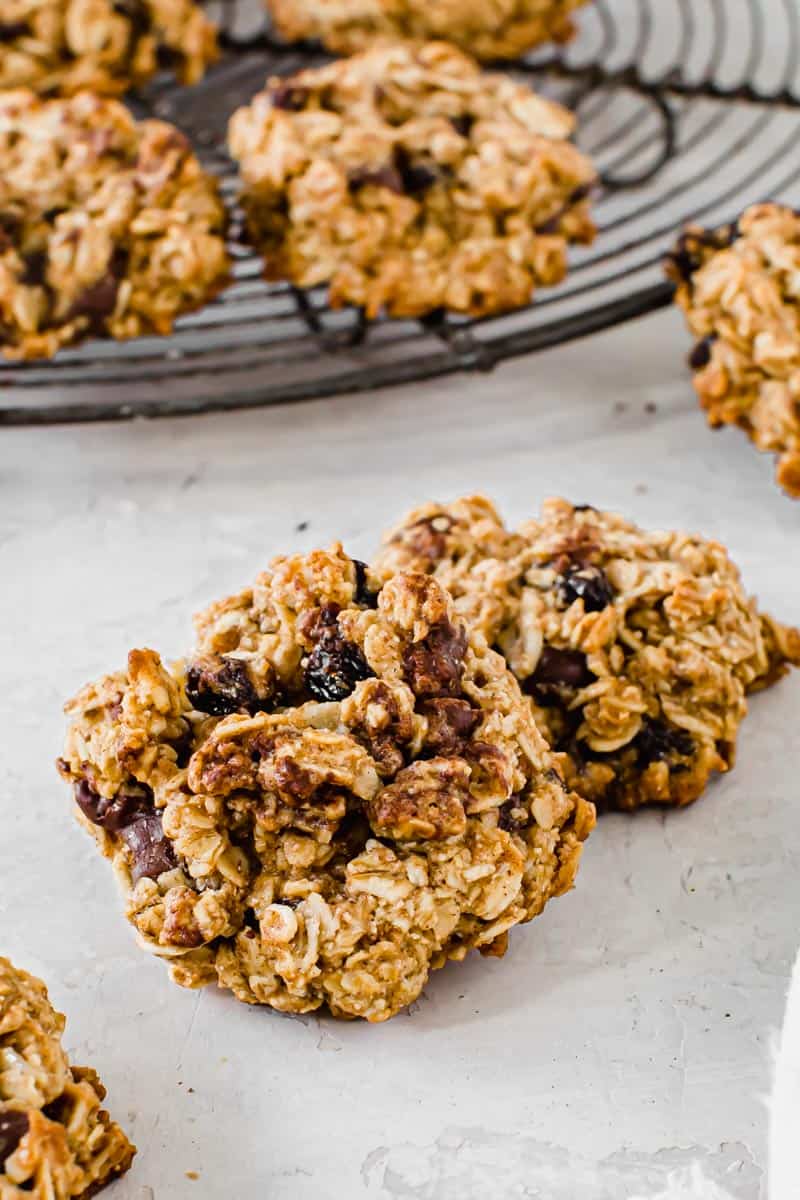 Healthy oatmeal cookies on top of each other.