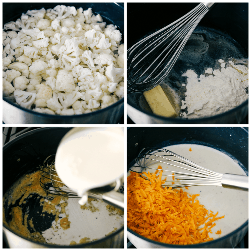 Cooking cauliflower, and making the cheese sauce.