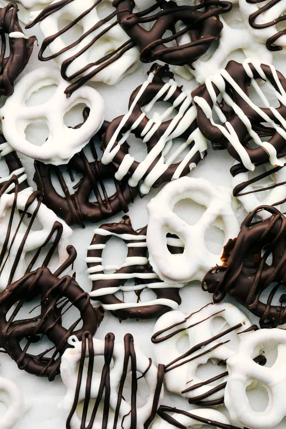 White and Dark chocolate covered pretzels.