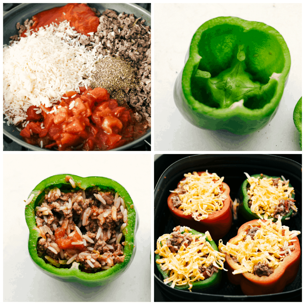 Making the filling and putting the filling in the peppers and air frying. 