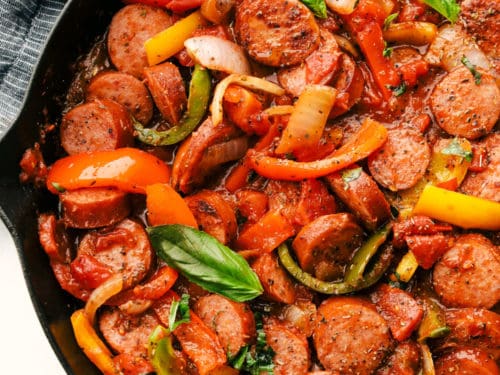 Easy Italian Sausage, Peppers + Onion Skillet (Vegan) 