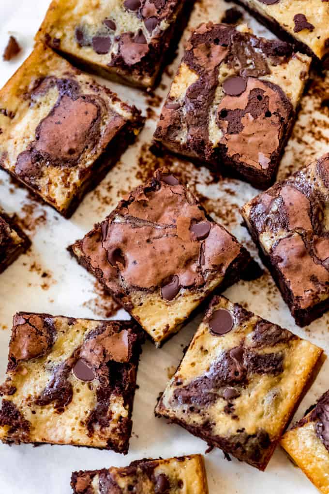 Squares of banana bread brownies.