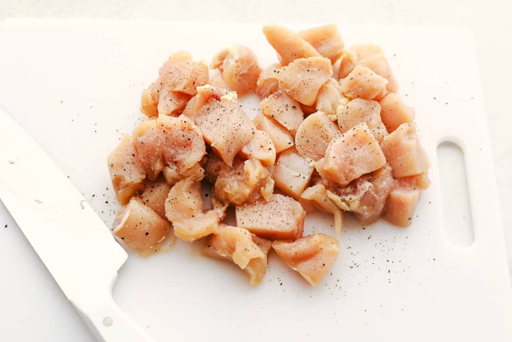 My easy Cashew Chicken recipe skips the breading and frying, but you still get that crispy tender chicken! It all comes together in my flavorful sauce! Chicken breast cut into 1 inch pieces.