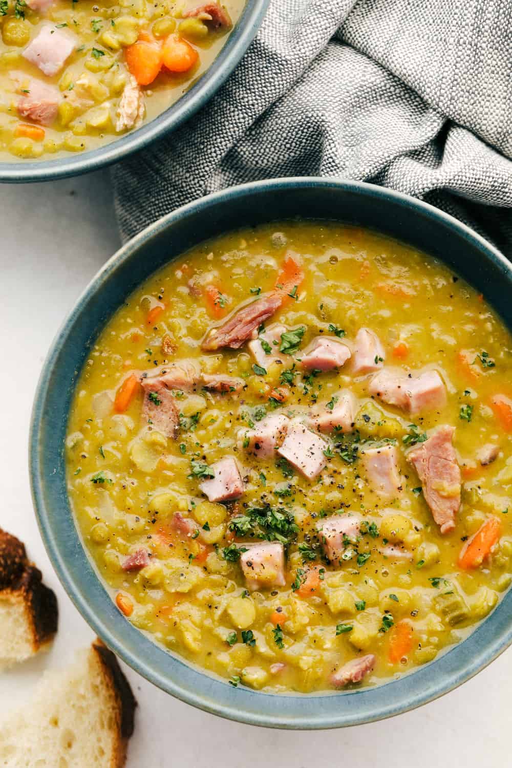 Homemade Pea Soup With Ham In A Bowl. 