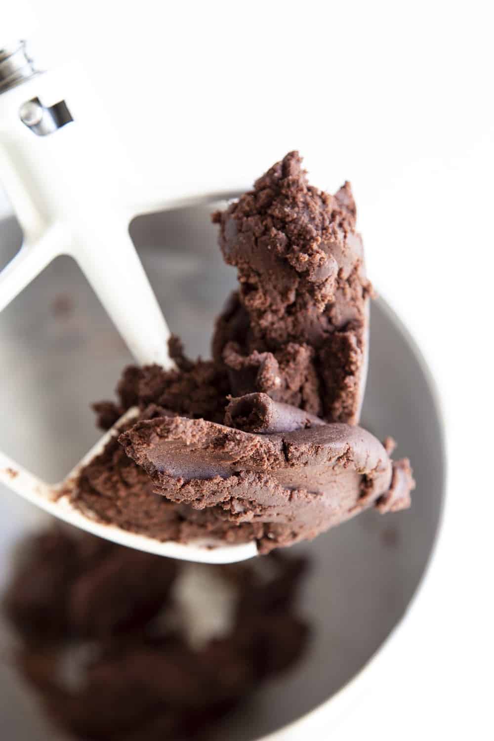 Making the chocolate cookie dough. 