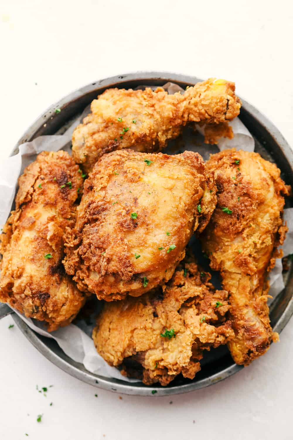Crispy, crunchy and juicy fried chicken on a plate. 