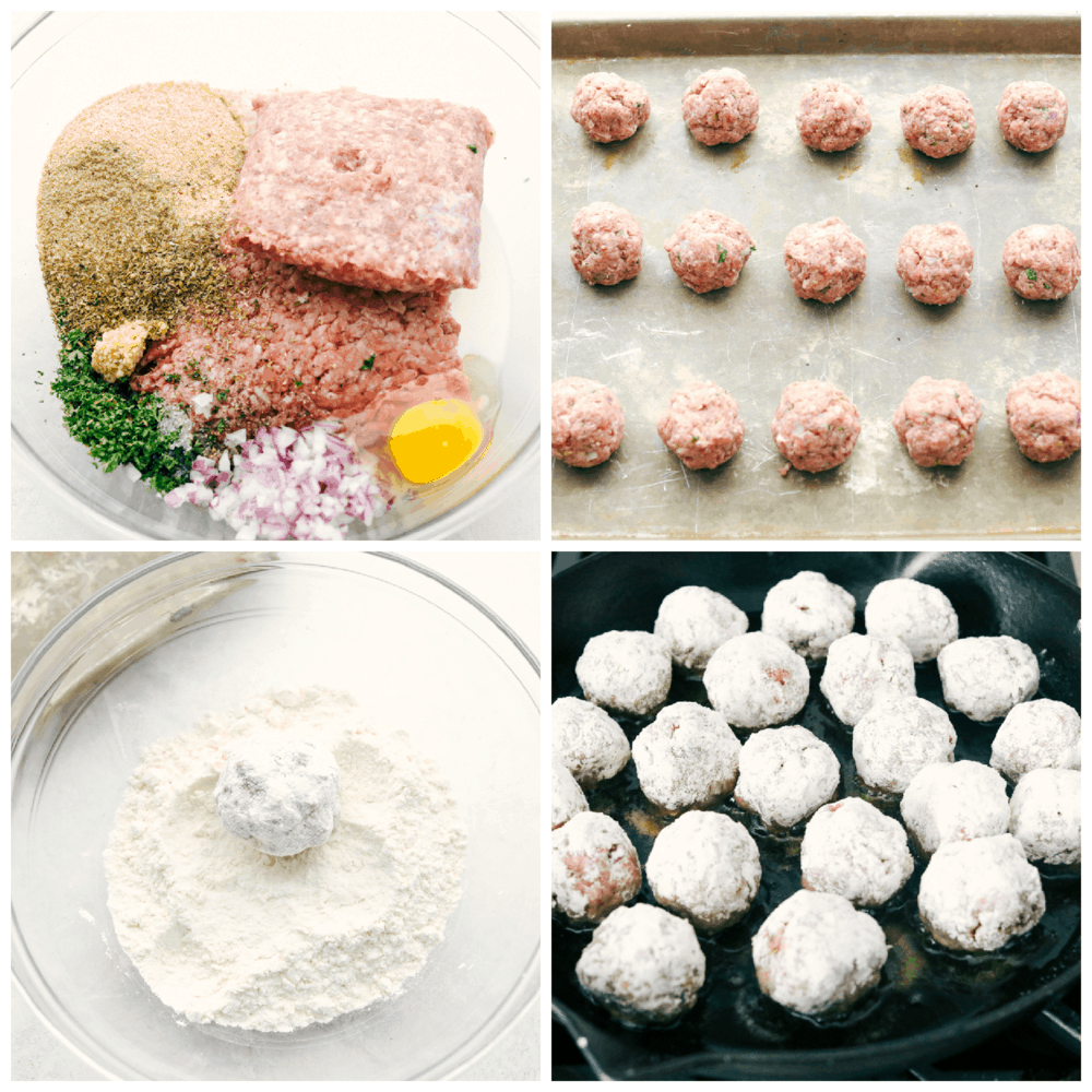 Make meatballs, roll them in flour, and fry them in oil. 