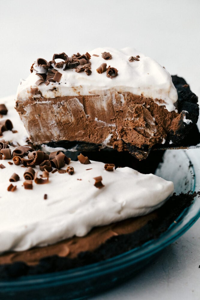 Serving up a slice of chocolate pie. 
