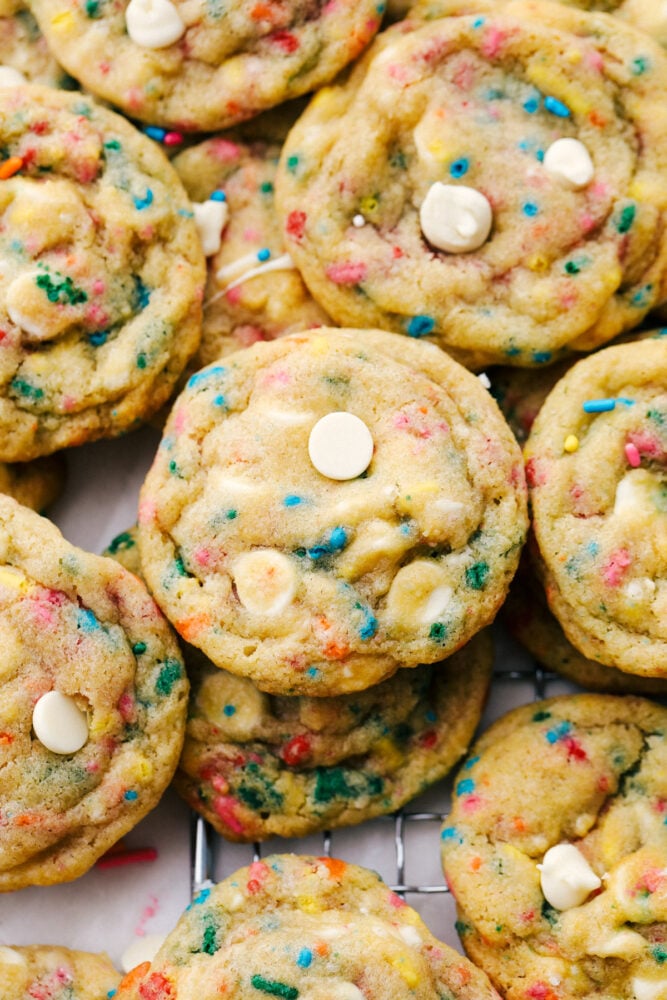 Mounds of funfetti cookies ready to eat. 