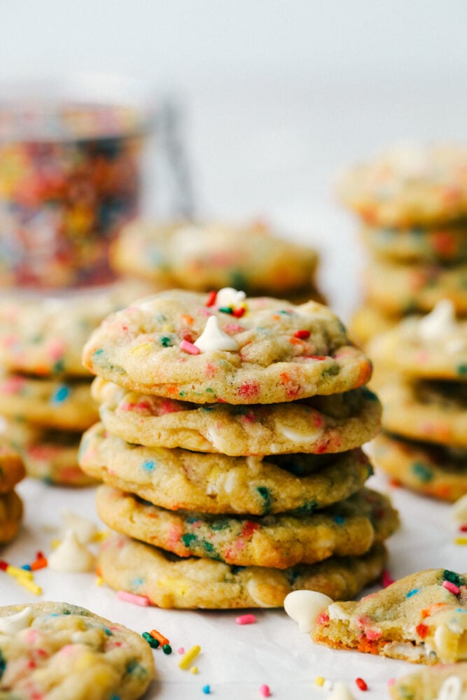 Stacks of funfetti cookies. 