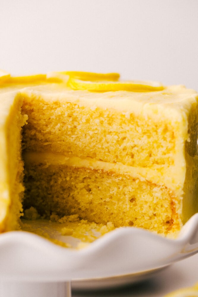 Lemon cake with layers and lemon frosting. 
