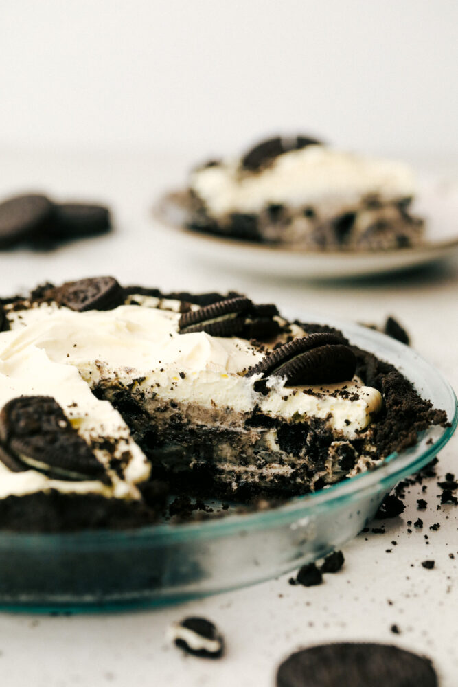 Oreo pie in class pie plate, so you can see the layers. 