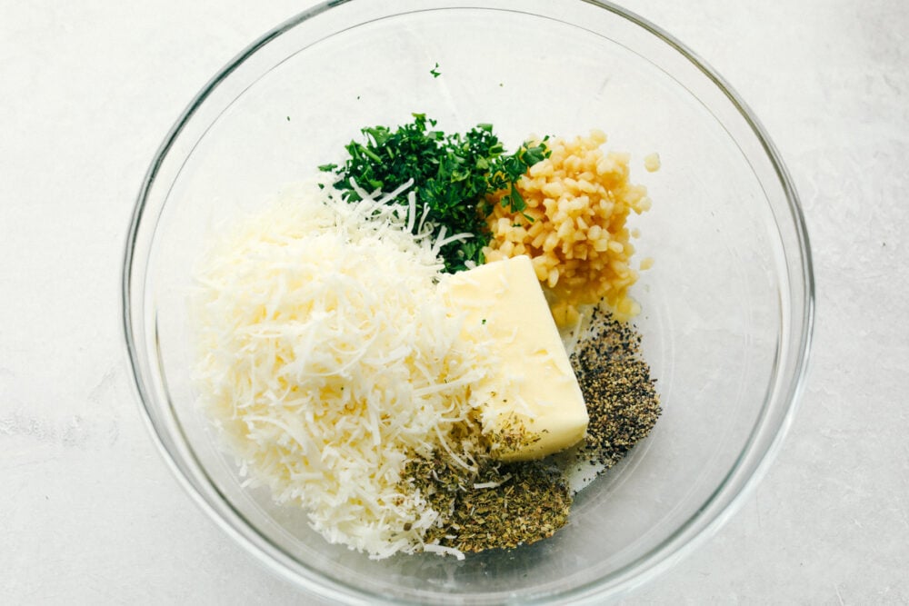 A bowl with the spread ingredients ready to mix.