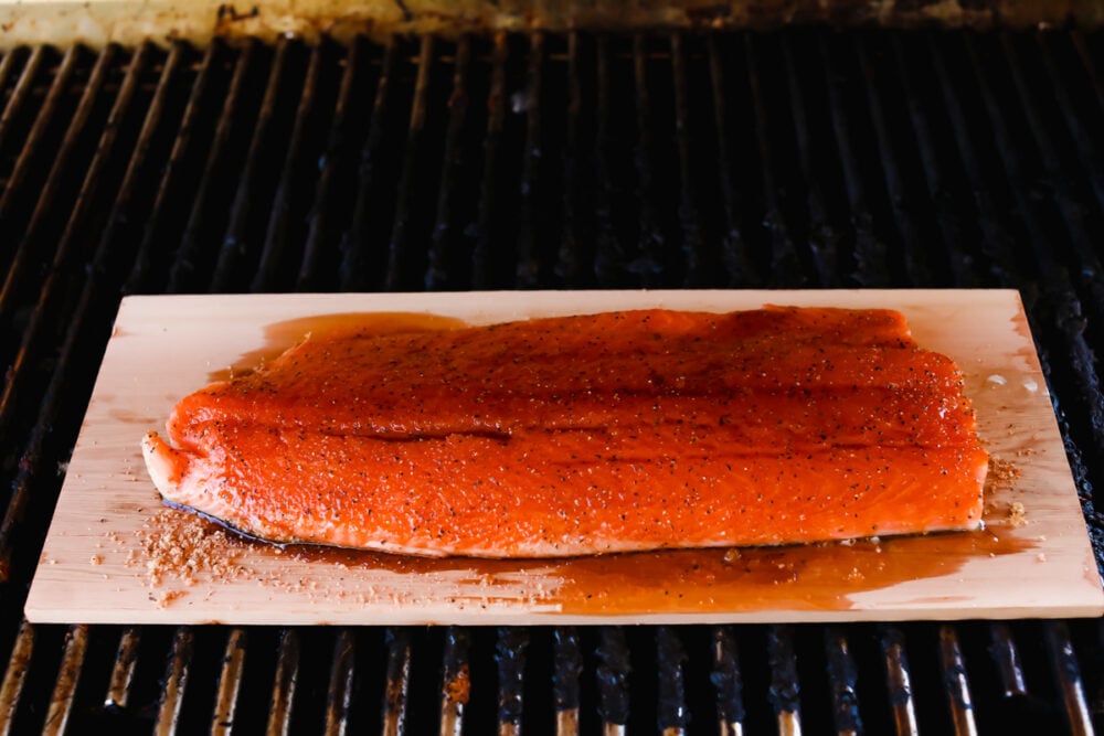 Cooked salmon with honey lime glaze added on top.