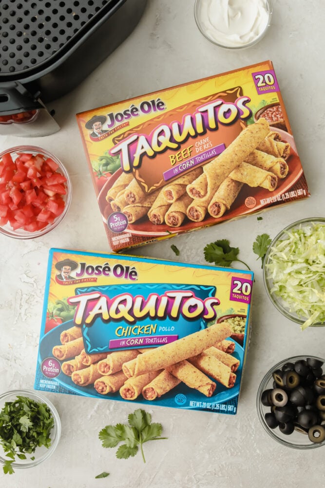 Two boxes of Jose Ole frozen taquitos. 