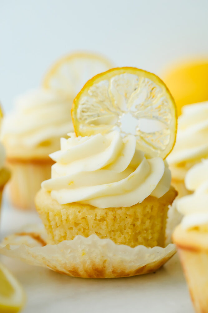 Lemon cupcake with lemon garnish