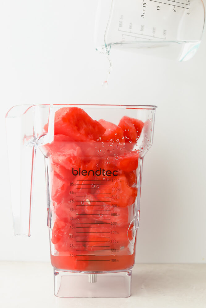 Watermelon pieces in a blender