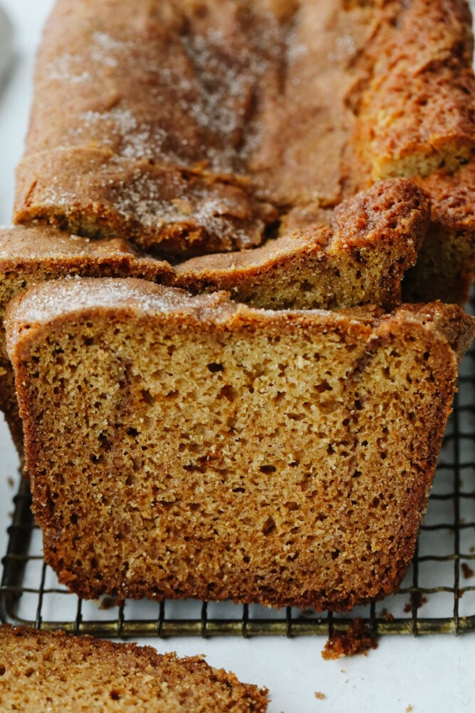 Close-up of Amish Friendship Bread, sliced.