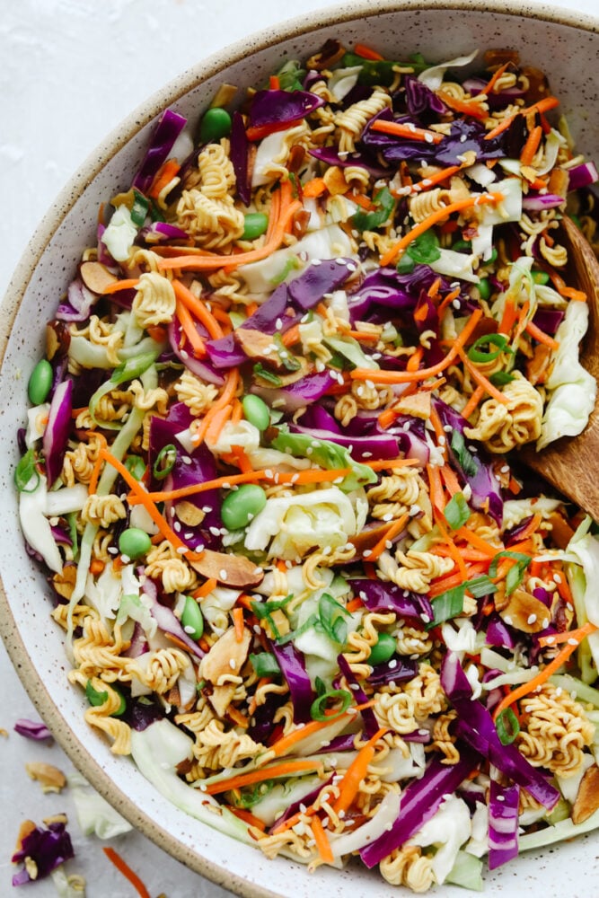 A bowl of colorful Asian Ramen salad. 