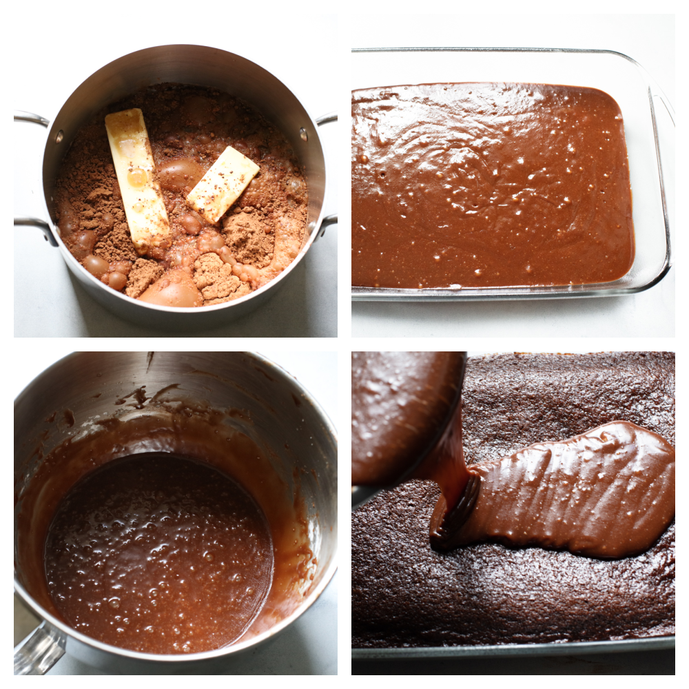 The process of making Coca Cola cake. 