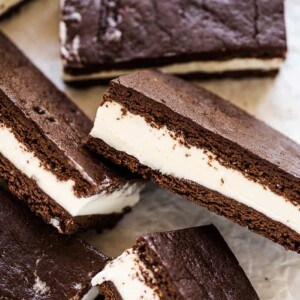 homemade ice cream sandwich bars on a serving plate.