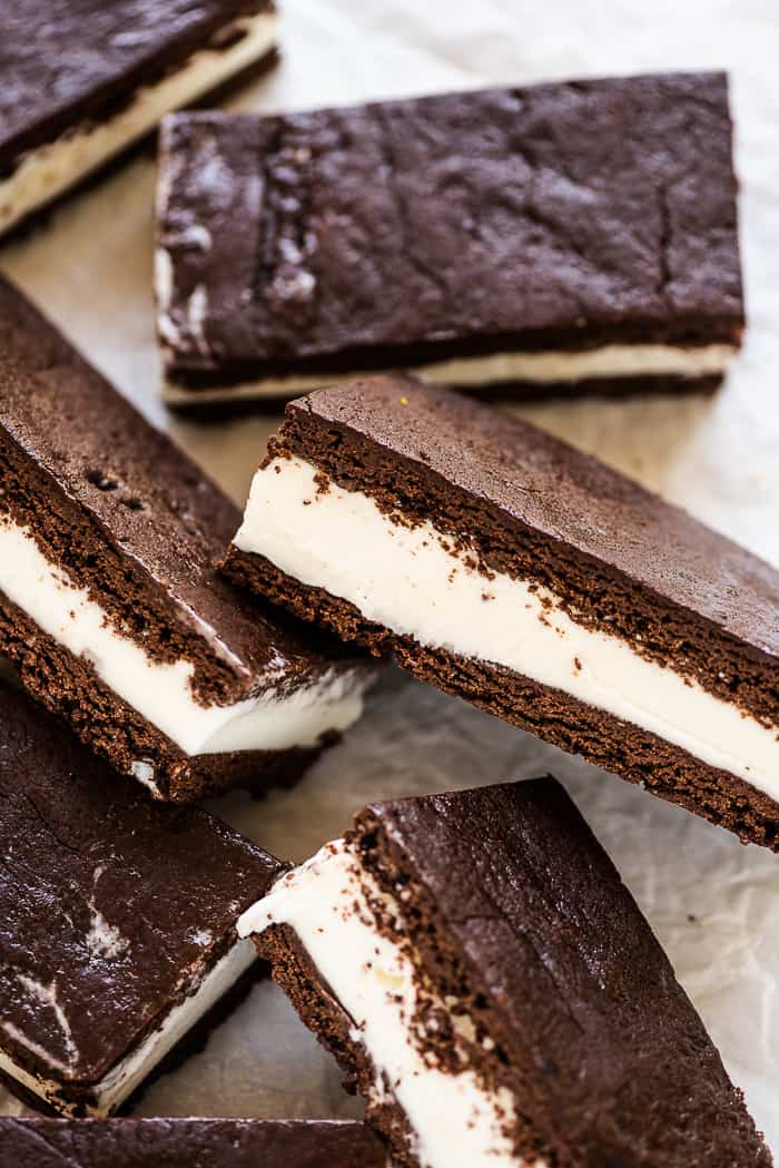 homemade ice cream sandwich bars on a serving plate.