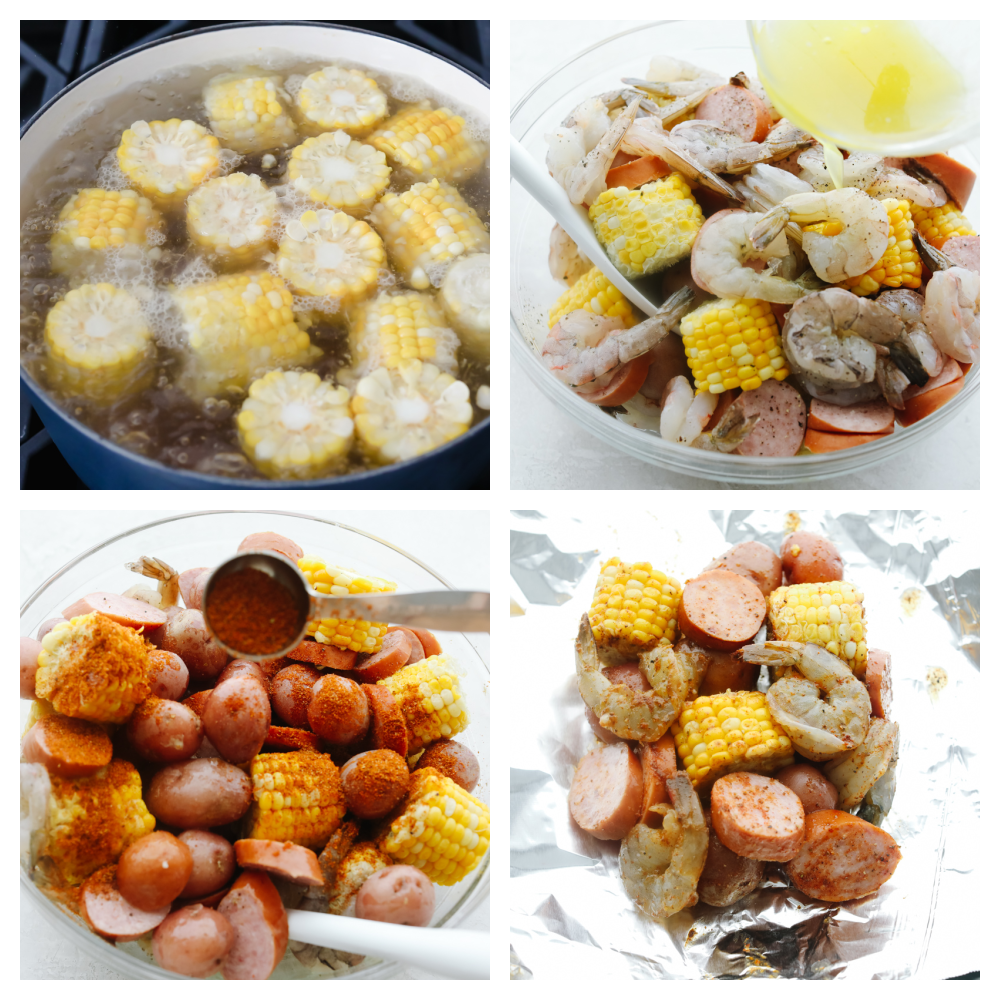 The process of cooking shrimp foil packets. 