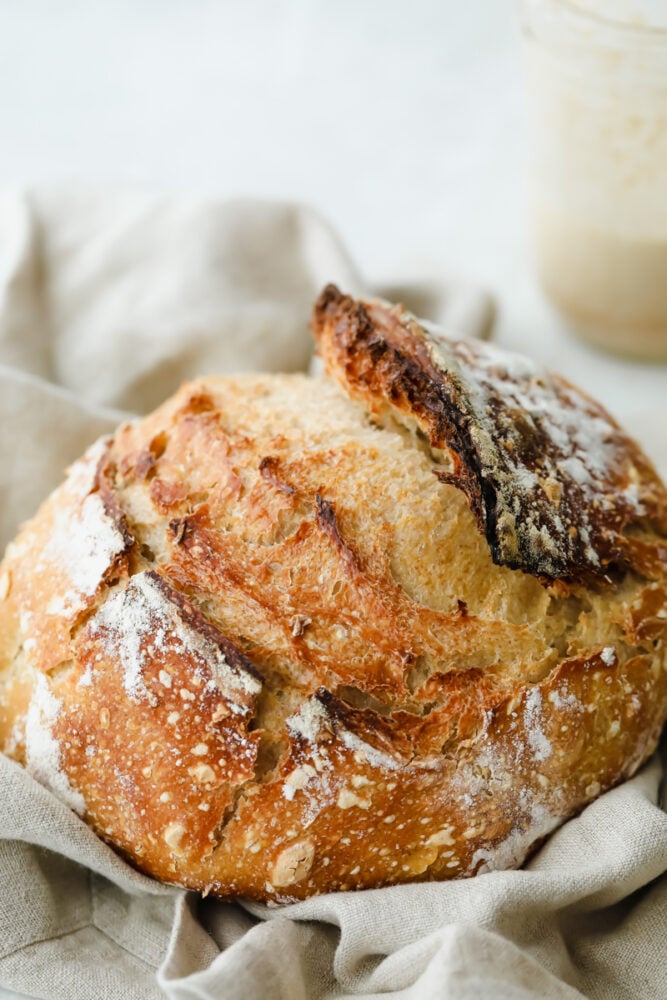 Round loaf of sourdough bread. 