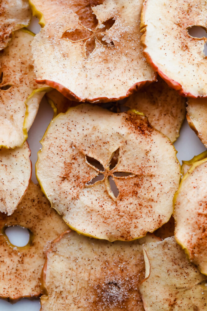 Thinly sliced apples baked to a crisp with cinnamon and sugar. 