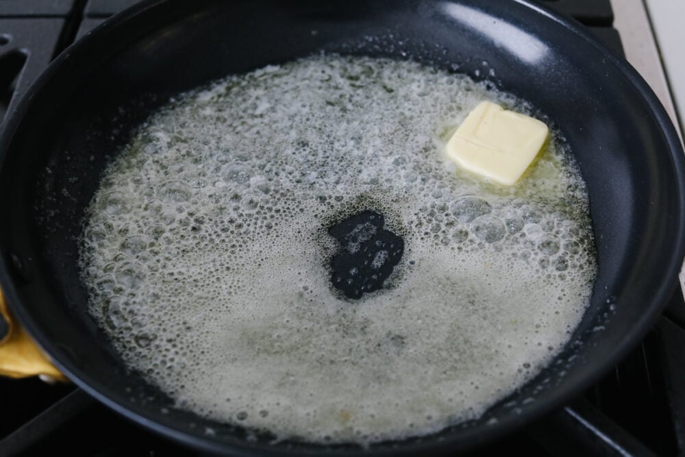 Butter melting in a pan.