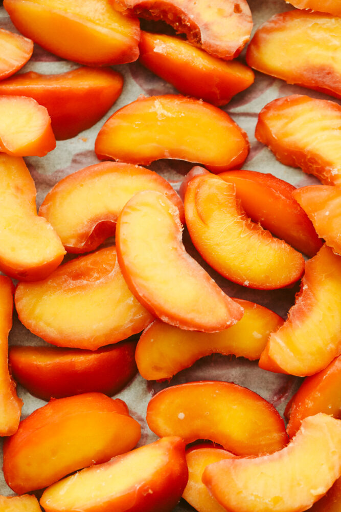 Frozen peaches ready to eat. 