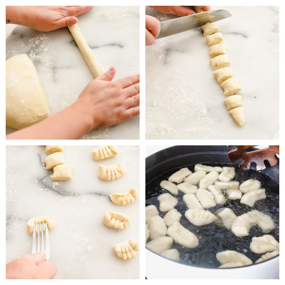 Shaping and gnocchi dough and boiling it. 