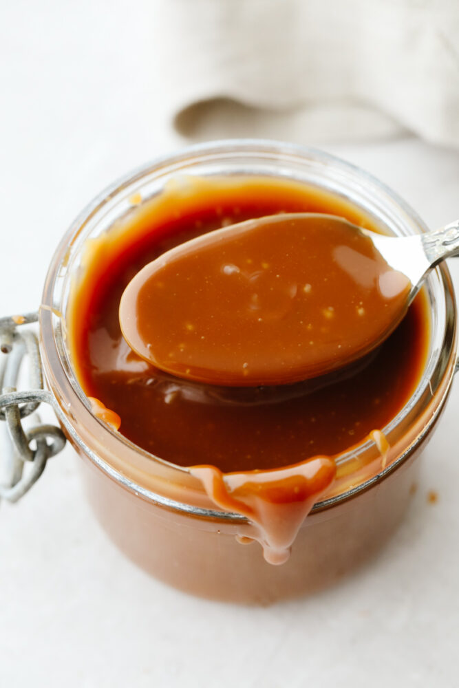 Caramel on a spoon. 