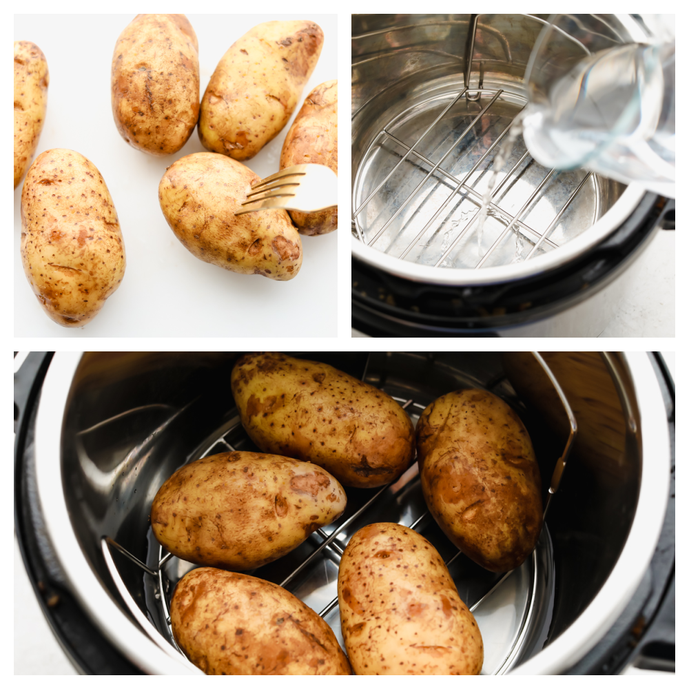 Process shots of adding potatoes to Instant Pot.