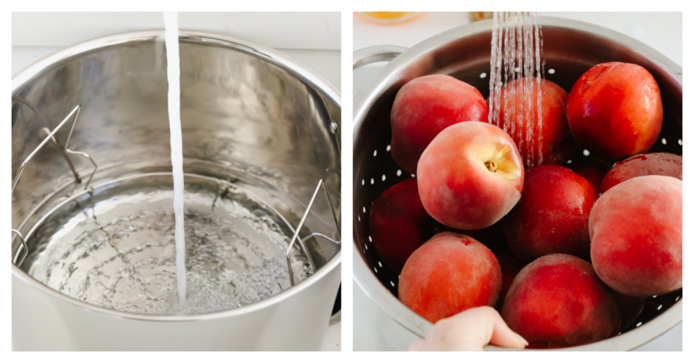 Process shots of washing peaches