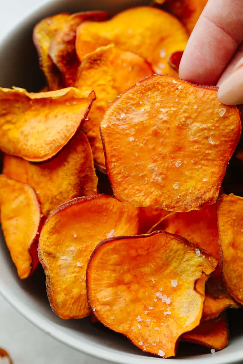 Sixth photo of sweet potato chips made in the air fryer.