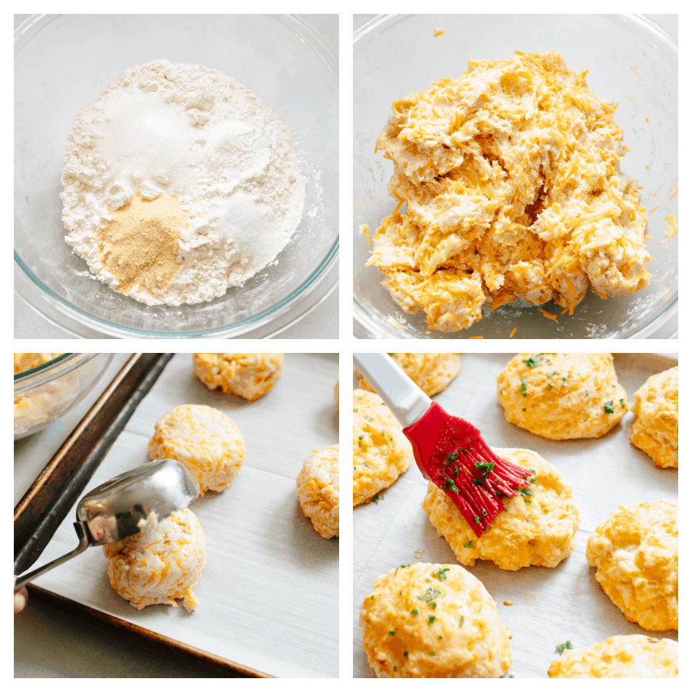 Process shots of preparing copycat Red Lobster biscuits.