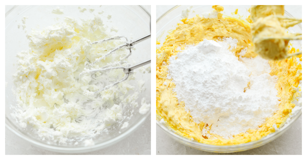 2 pictures showing how to mix the ingredients together. 