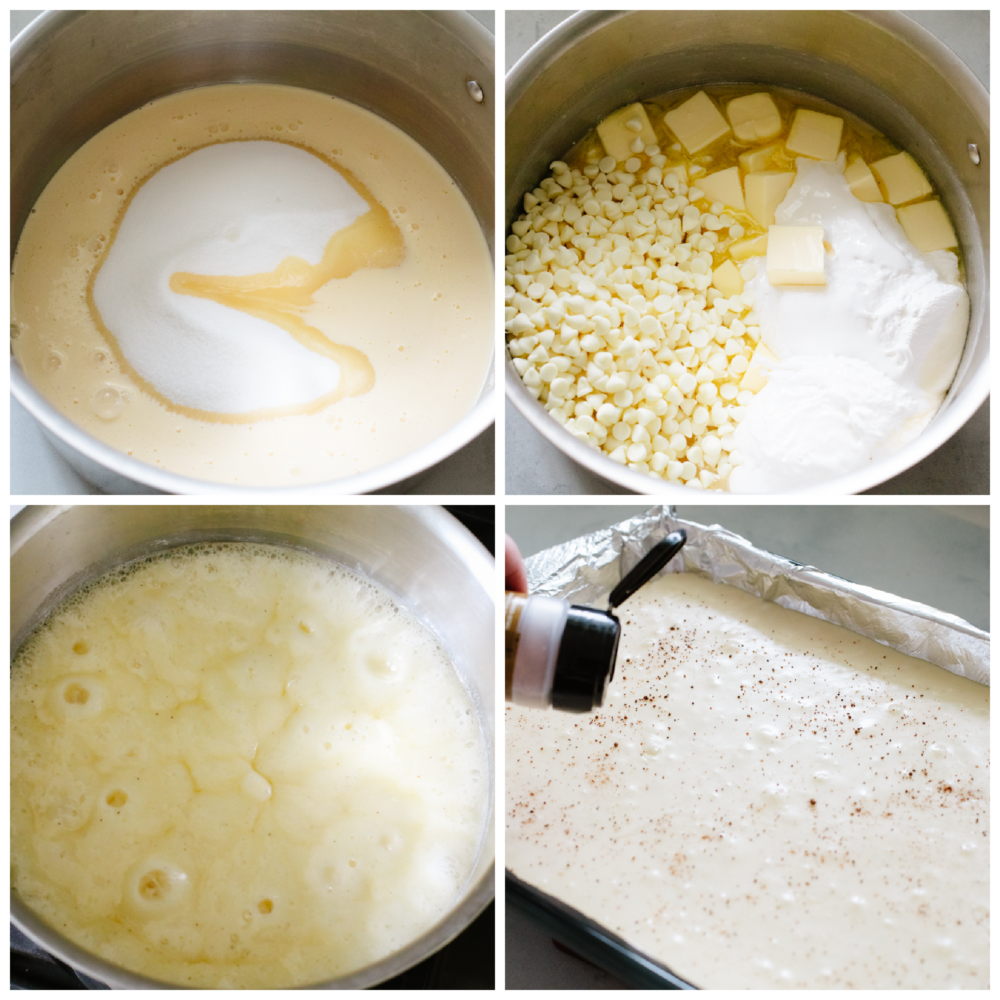 Process shots of preparing fudge.