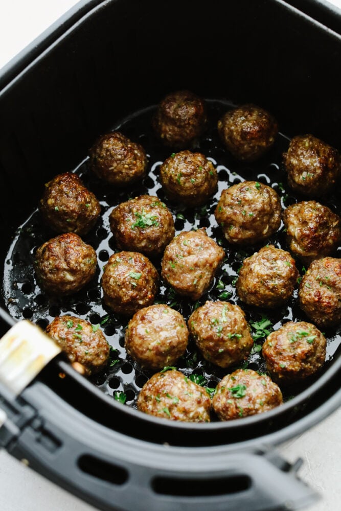 Meatballs in an air fryer. 